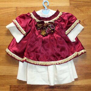 Handmade 2 Piece Cream Maroon Gold Baby Girl Christmas Dress 3M